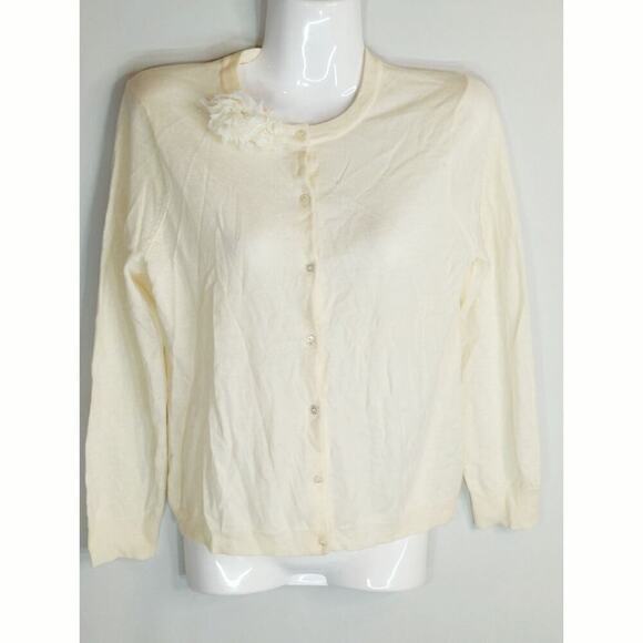 J. Crew Womens Yellow Button Cardigan With Floral Applique Women's Estimated XS - Picture 1 of 8